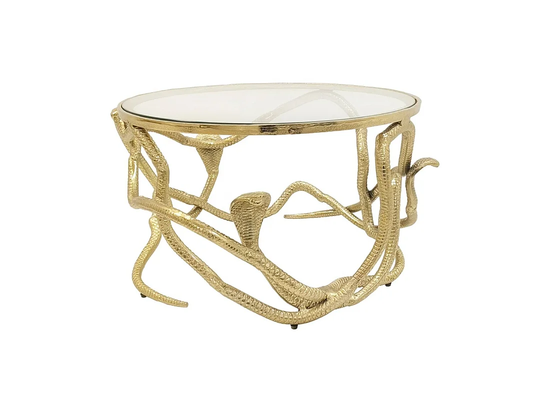 VIPEREA ronde salontafel 67 cm goudkleurig met slangen in aluminium en gehard glas