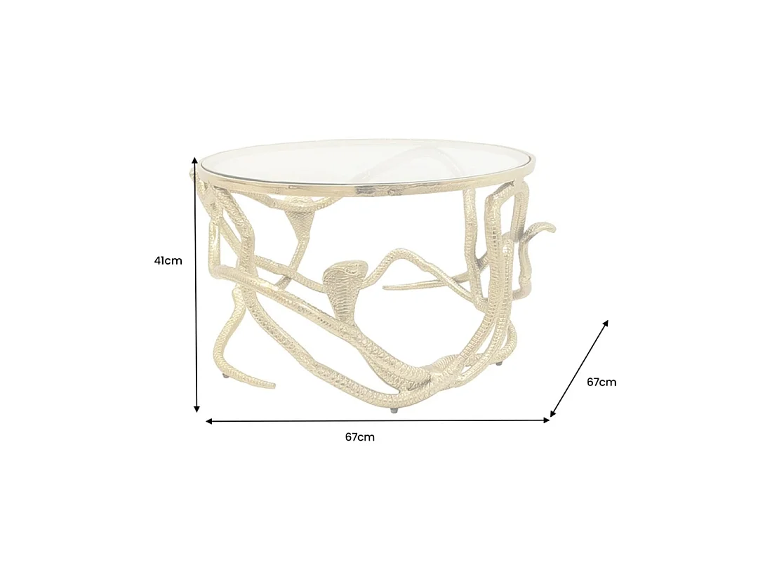 VIPEREA ronde salontafel 67 cm goudkleurig met slangen in aluminium en gehard glas