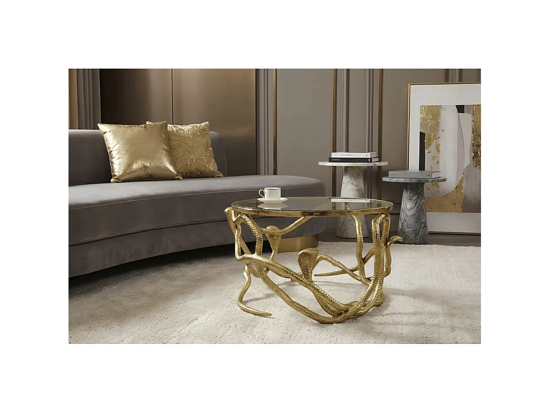 VIPEREA ronde salontafel 67 cm goudkleurig met slangen in aluminium en gehard glas