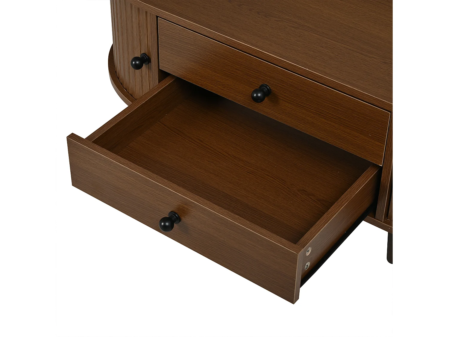 Table basse ovale 100×50×36 cm - avec 2 tiroirs et 2 portes coulissantes - Pieds en bois massif - MDF+bois massif - Marron