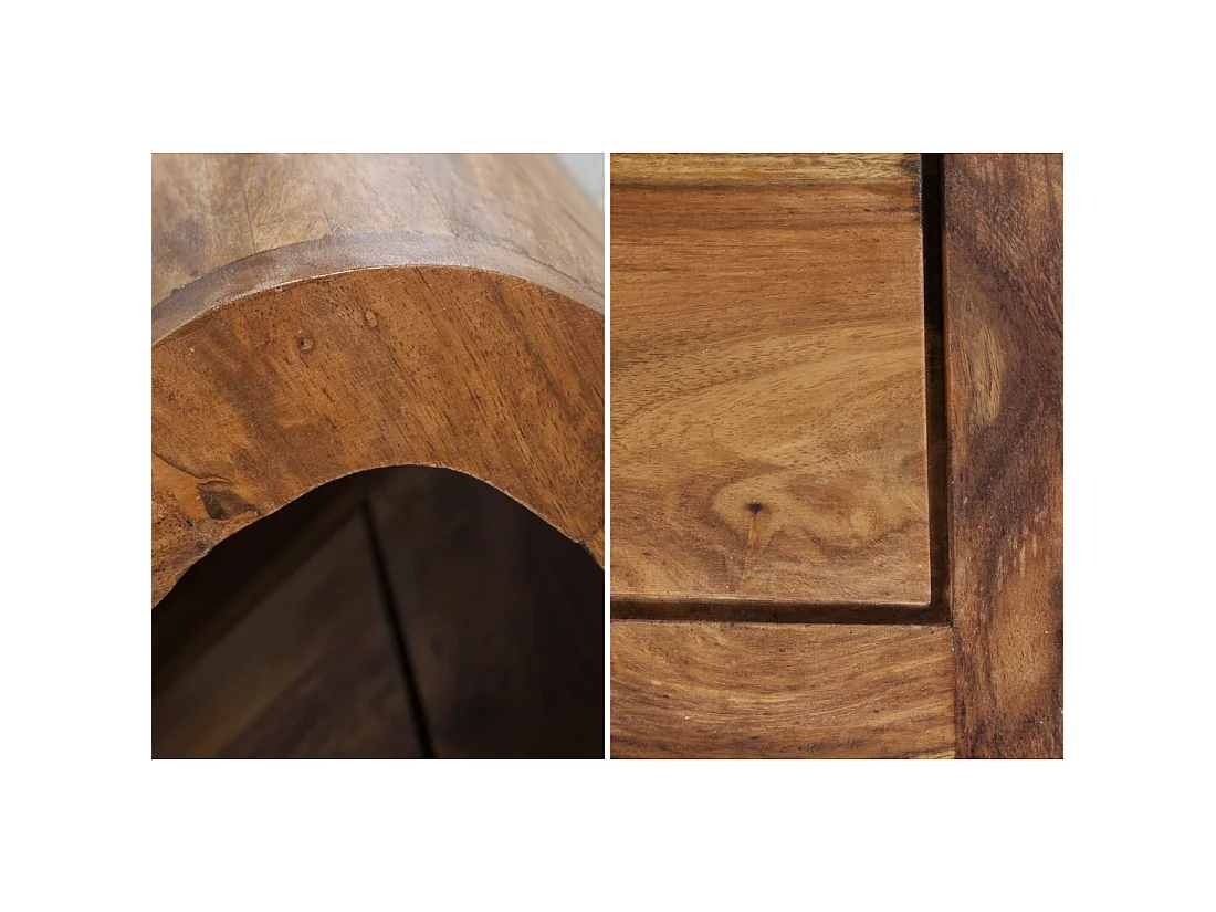 Mesa baja CURVIA 100 cm en madera de Sheesham - Diseño moderno con nichos abiertos