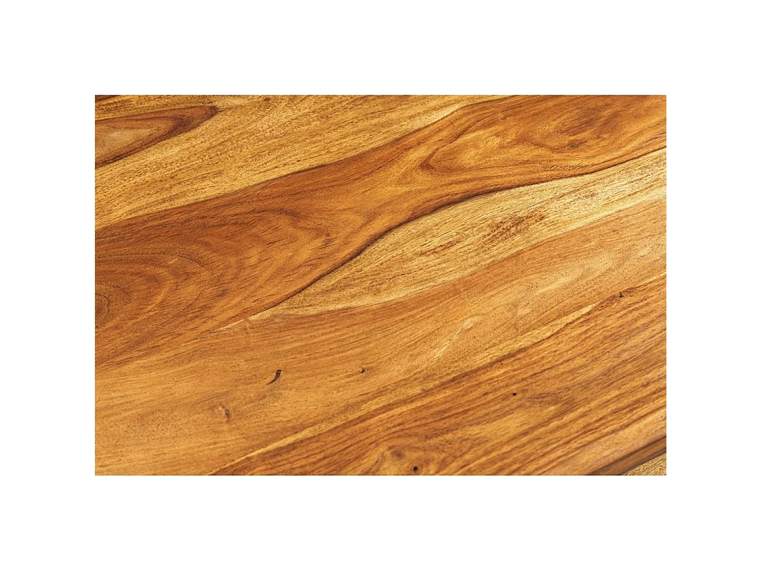 Mesa de centro RETROVA 90 cm en madera de Sheesham barnizada con patas de metal negro y nicho abierto