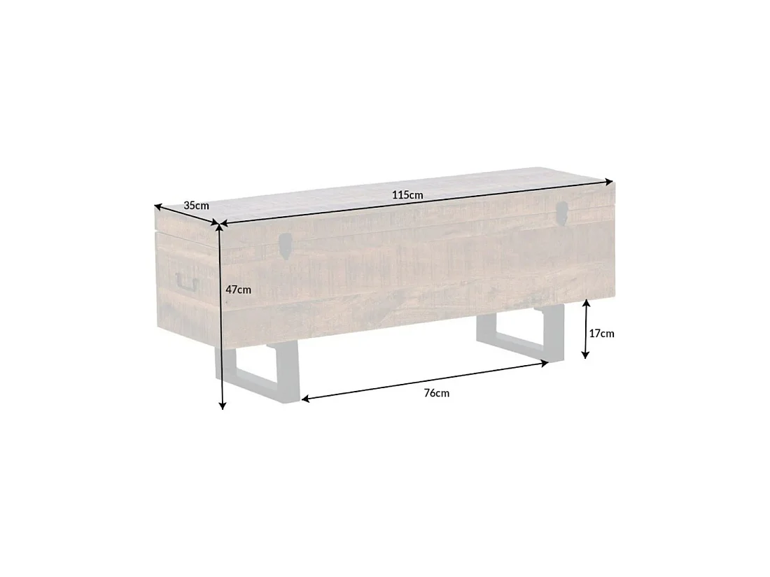 Table basse ou banc coffre MERAX 115 cm en bois de manguier massif et métal style industriel