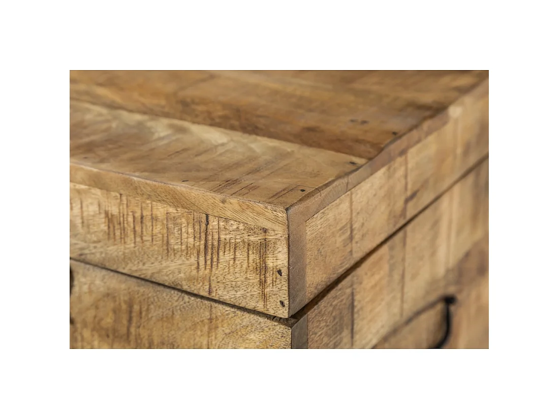 Table basse ou banc coffre MERAX 115 cm en bois de manguier massif et métal style industriel
