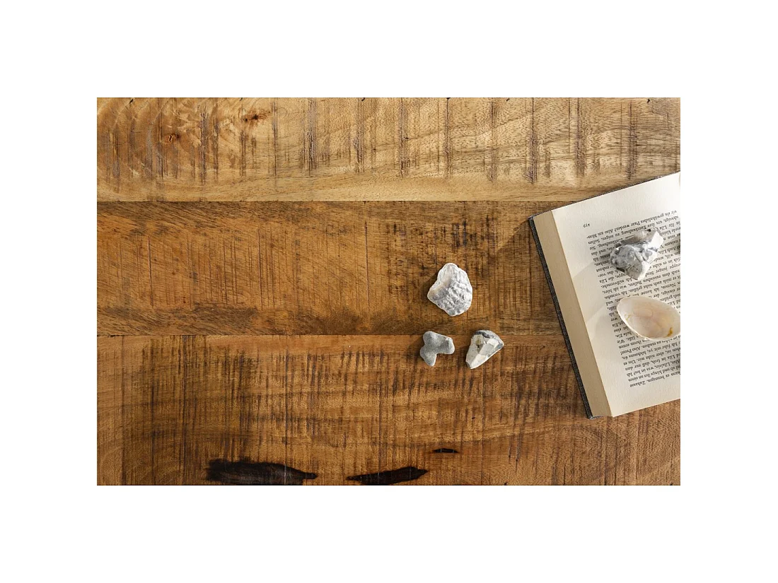 Table basse ou banc coffre MERAX 115 cm en bois de manguier massif et métal style industriel