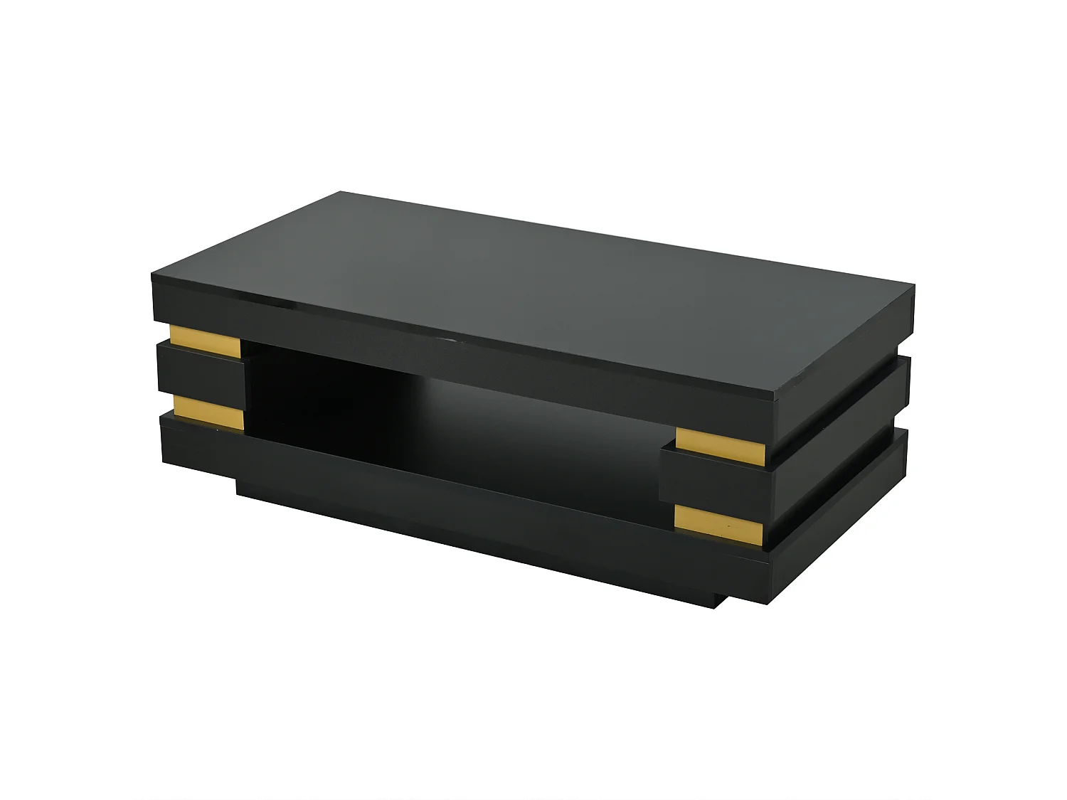 Table basse 100 x 50 x 35 cm avec rangement - Finition brillant noir