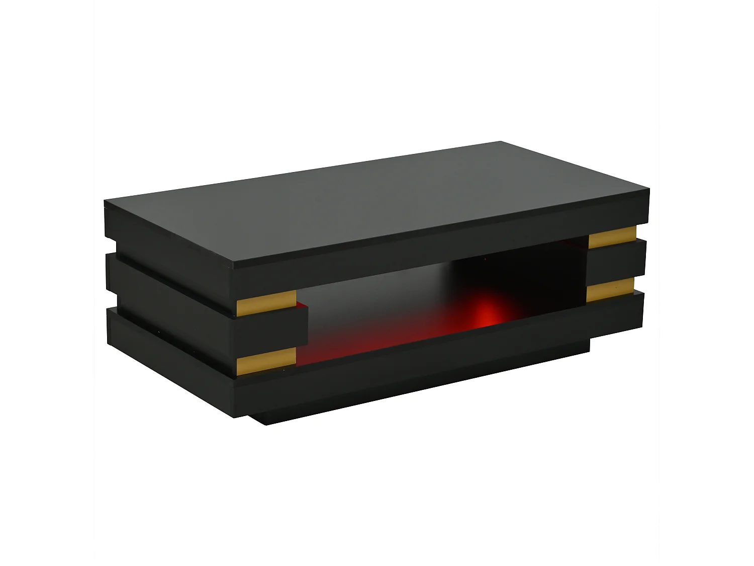 Table basse 100 x 50 x 35 cm avec rangement - Finition brillant noir