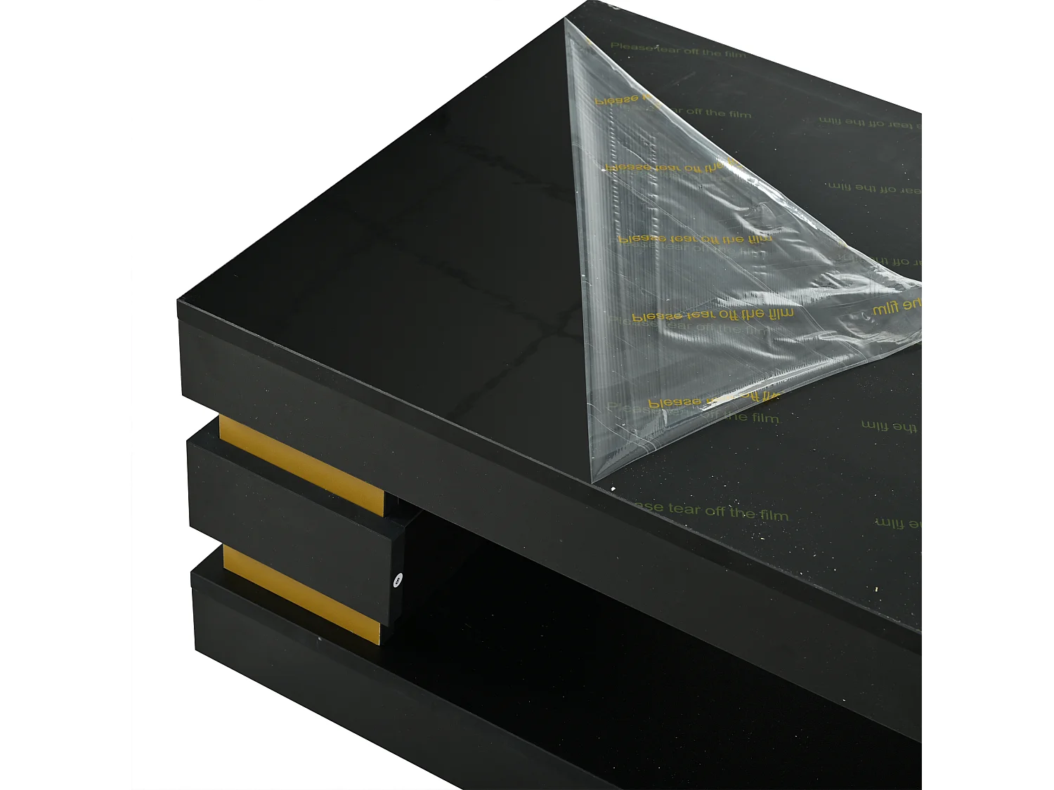 Table basse 100 x 50 x 35 cm avec rangement - Finition brillant noir
