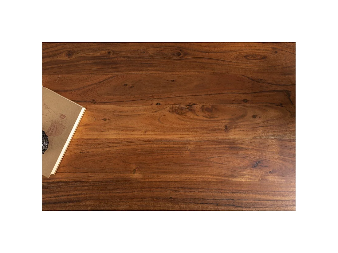 Salontafel NERA 110 cm in massief acaciahout met zwarte metalen poten - industriële stijl