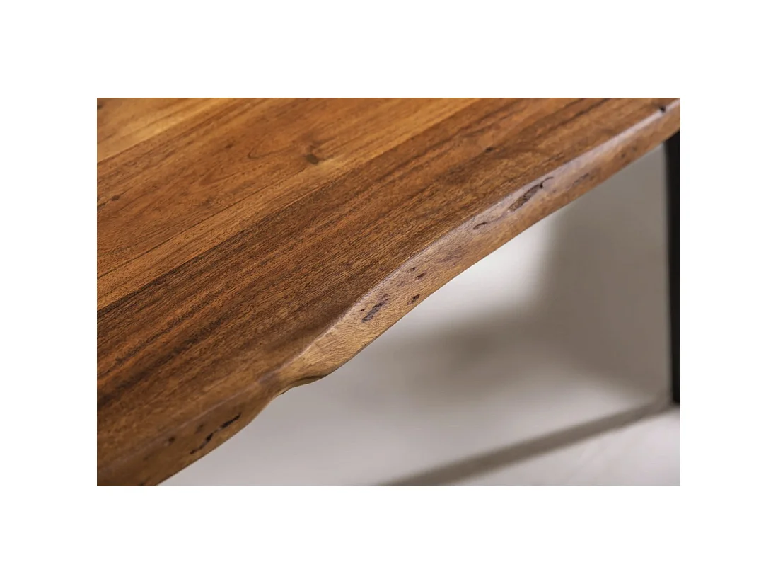 Salontafel NERA 110 cm in massief acaciahout met zwarte metalen poten - industriële stijl