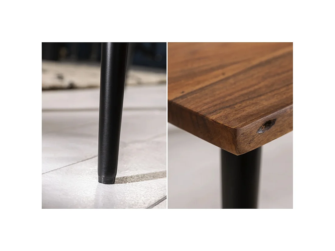 Salontafel NERA 110 cm in massief acaciahout met zwarte metalen poten - industriële stijl