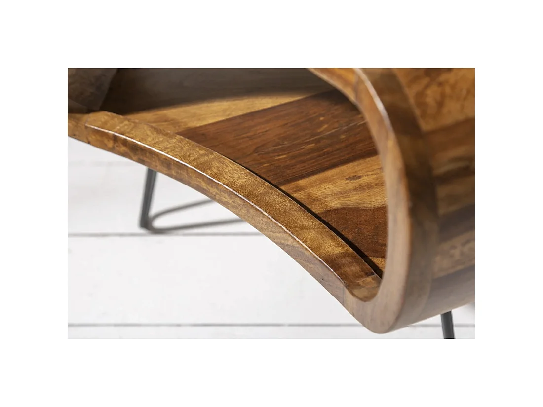 Couchtisch NERA 70 cm aus massivem Sheeshamholz mit Ablagefach und schwarzen Metallbeinen – Industrieller Retro-Stil