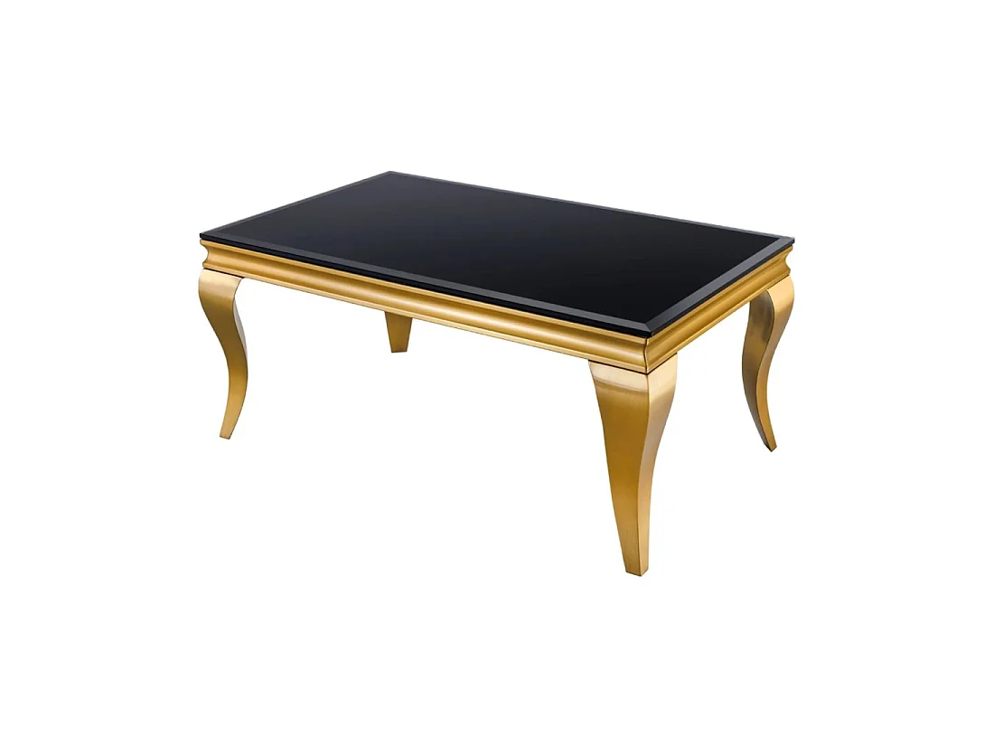 Glazen salontafel VELENA 100 cm zwart opaak – Gouden gebogen poten