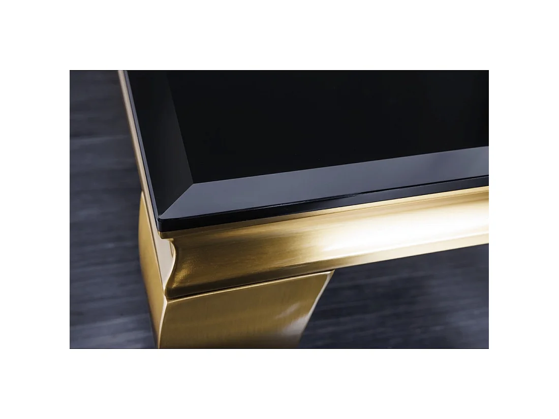 Glazen salontafel VELENA 100 cm zwart opaak – Gouden gebogen poten