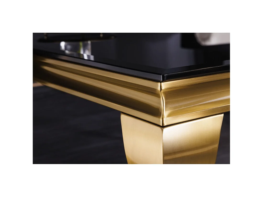 Glazen salontafel VELENA 100 cm zwart opaak – Gouden gebogen poten