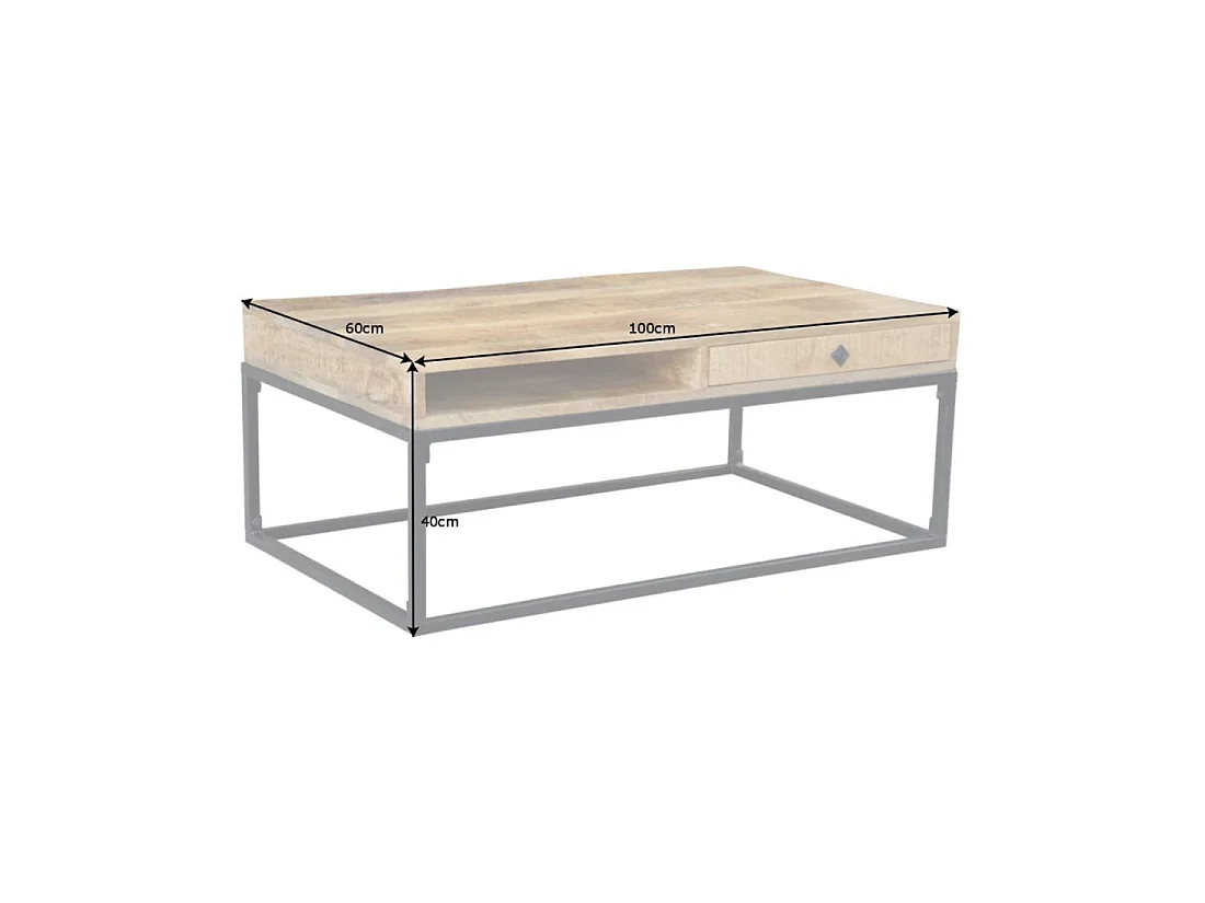 Mesa baja LODEN de 100 cm en madera maciza de mango con almacenamiento y metal negro - estilo industrial