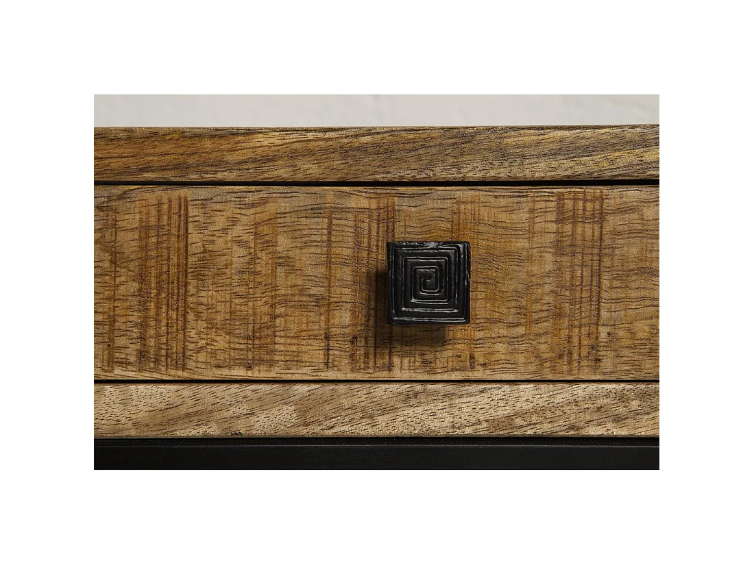 Mesa baja LODEN de 100 cm en madera maciza de mango con almacenamiento y metal negro - estilo industrial