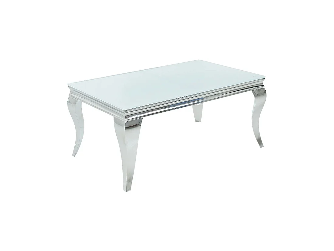 Table basse VELENA 100 cm argentée avec verre trempé opaque – Pieds galbés style baroque