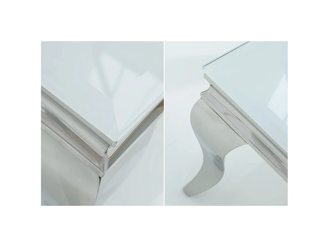 Table basse VELENA 100 cm argentée avec verre trempé opaque – Pieds galbés style baroque