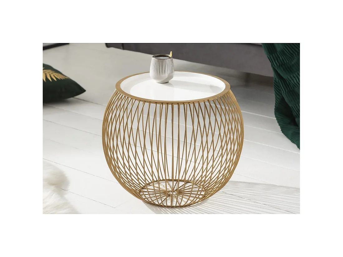 Table basse ELYSKA ronde 41 cm en métal doré avec plateau 32cm amovible style chic