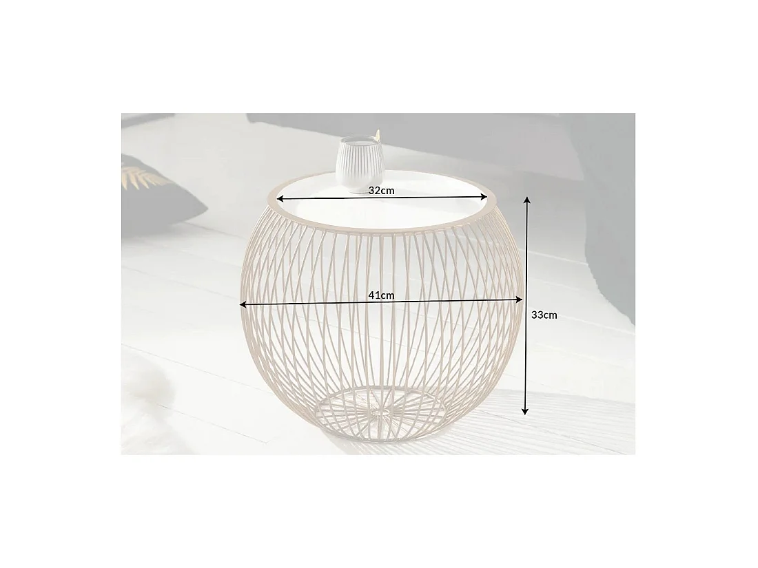 Table basse ELYSKA ronde 41 cm en métal doré avec plateau 32cm amovible style chic