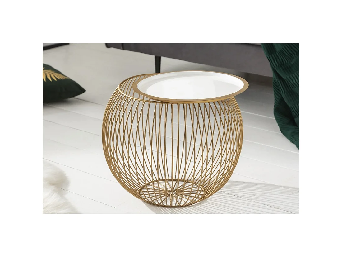 Table basse ELYSKA ronde 41 cm en métal doré avec plateau 32cm amovible style chic
