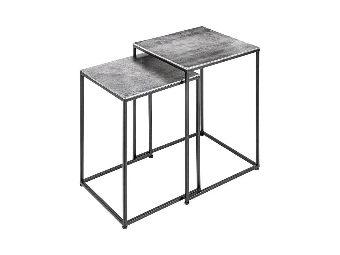 Tables basses gigognes VORTEX aluminium gris texturé et métal noir – lot de 2 tables carrées design moderne
