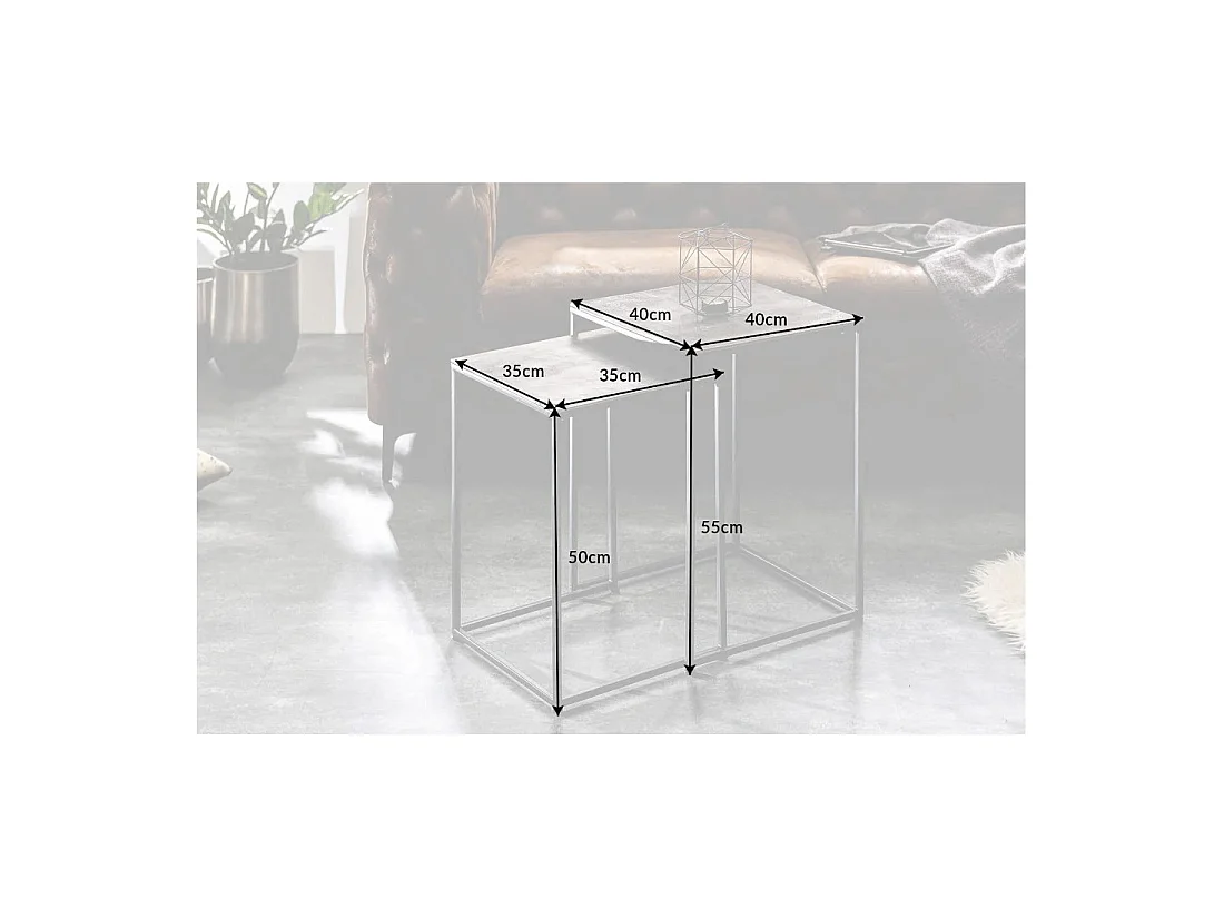 Tables basses gigognes VORTEX aluminium gris texturé et métal noir – lot de 2 tables carrées design moderne