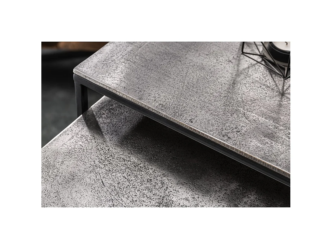 Tables basses gigognes VORTEX aluminium gris texturé et métal noir – lot de 2 tables carrées design moderne