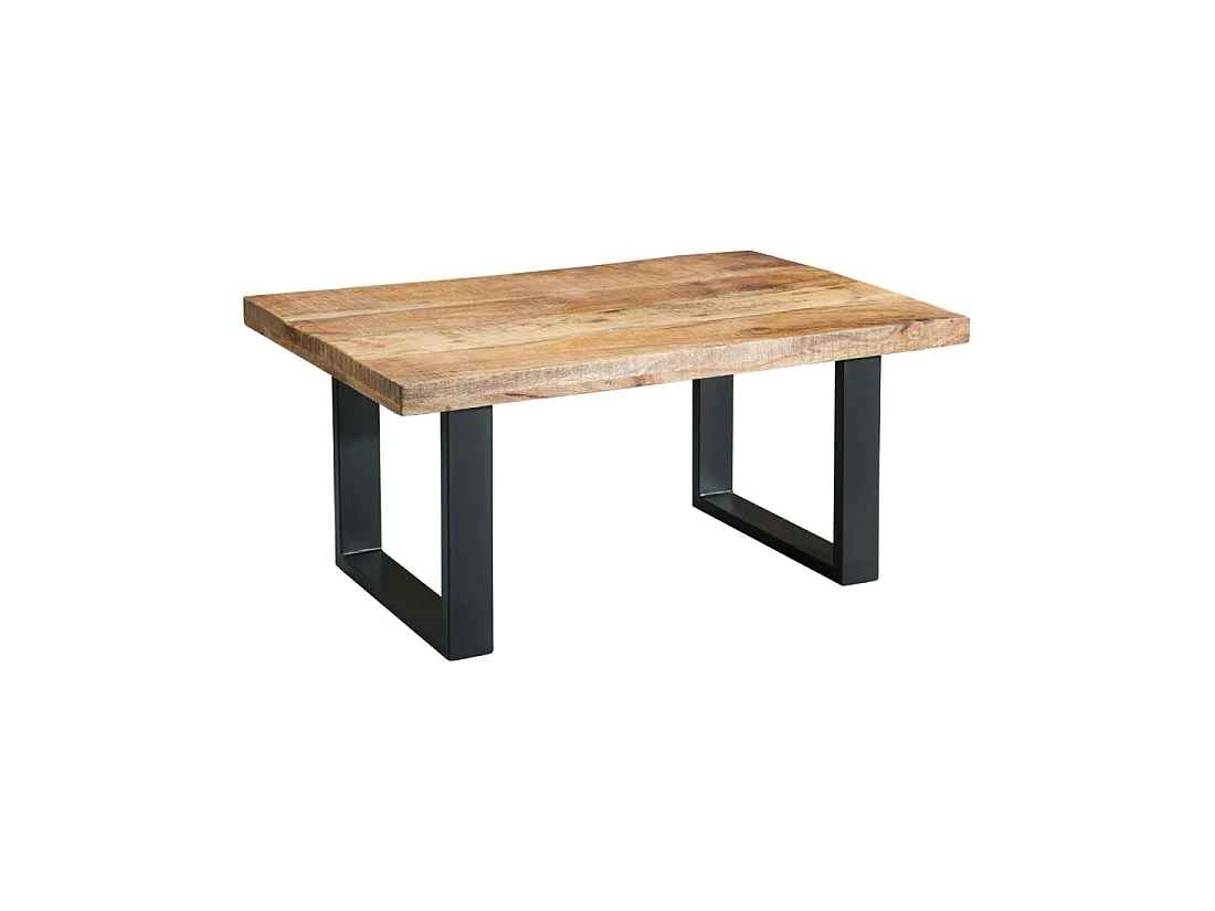 Mesa baja LODEN 100 cm en madera maciza de mango y metal negro – estilo industrial
