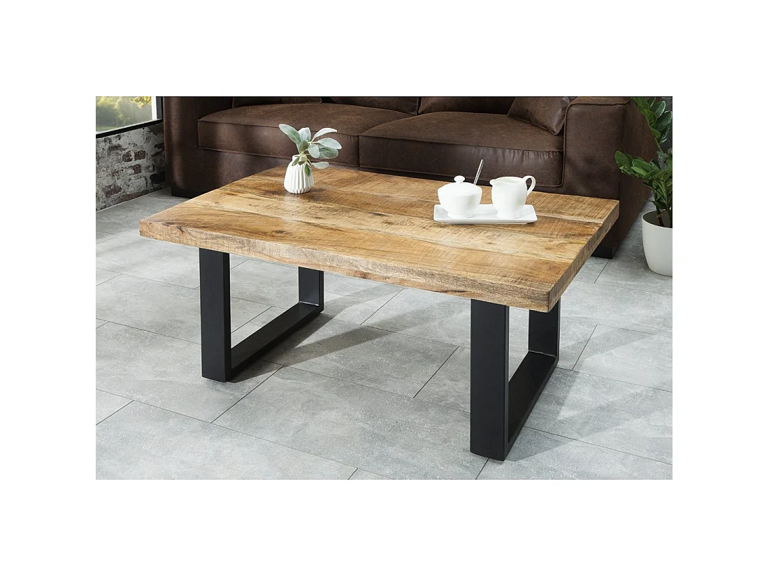 Mesa baja LODEN 100 cm en madera maciza de mango y metal negro – estilo industrial