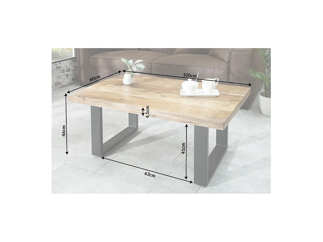 Mesa baja LODEN 100 cm en madera maciza de mango y metal negro – estilo industrial
