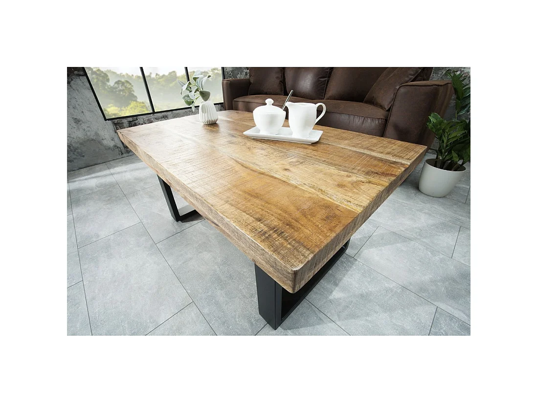 Mesa baja LODEN 100 cm en madera maciza de mango y metal negro – estilo industrial