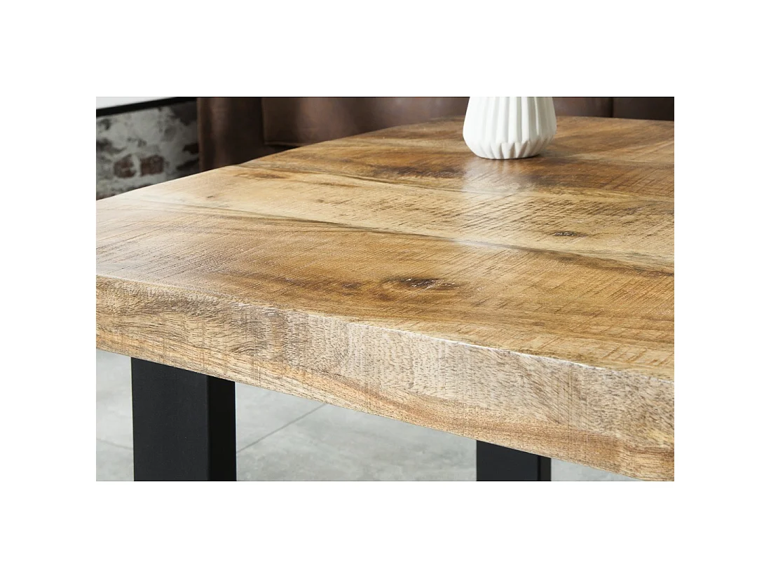 Mesa baja LODEN 100 cm en madera maciza de mango y metal negro – estilo industrial