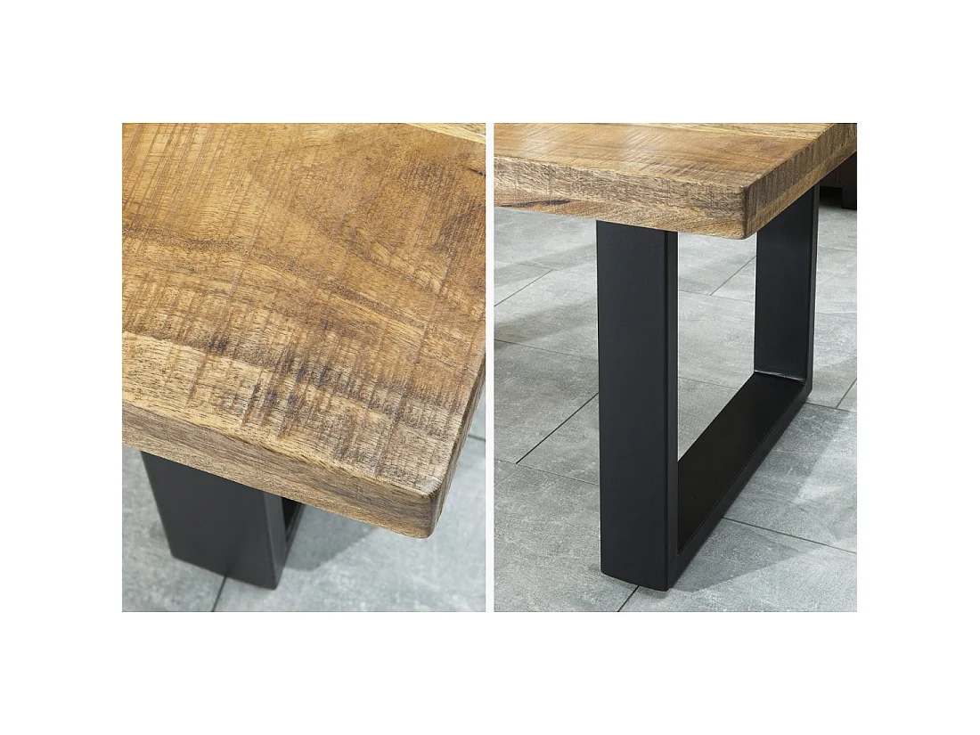 Mesa baja LODEN 100 cm en madera maciza de mango y metal negro – estilo industrial
