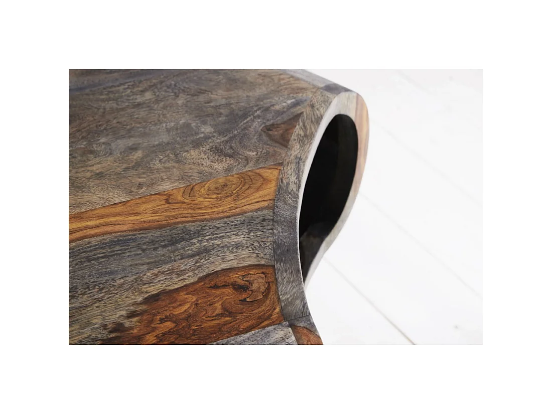 Mesa baja NERA 70 cm en madera maciza de Sheesham marrón y gris con nicho – estilo retro industrial