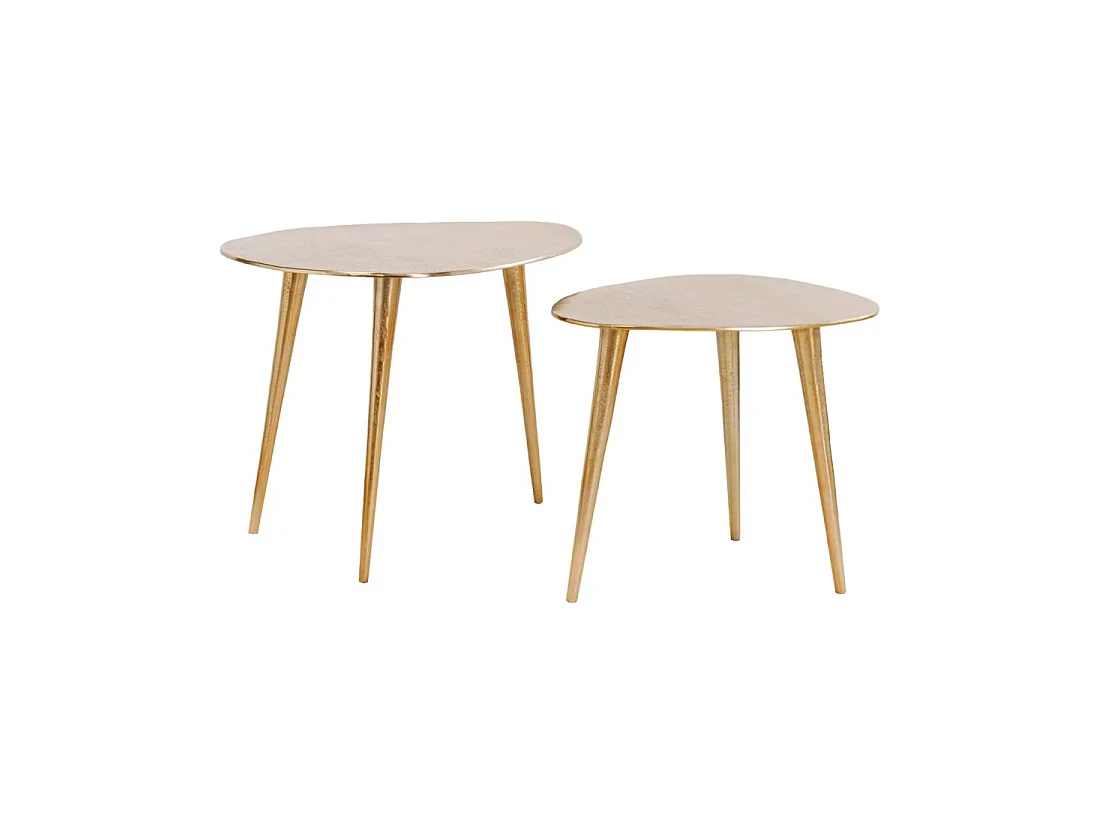 Tables basses gigognes VORTEX dorées en aluminium – lot de 2 tables design asymétriques