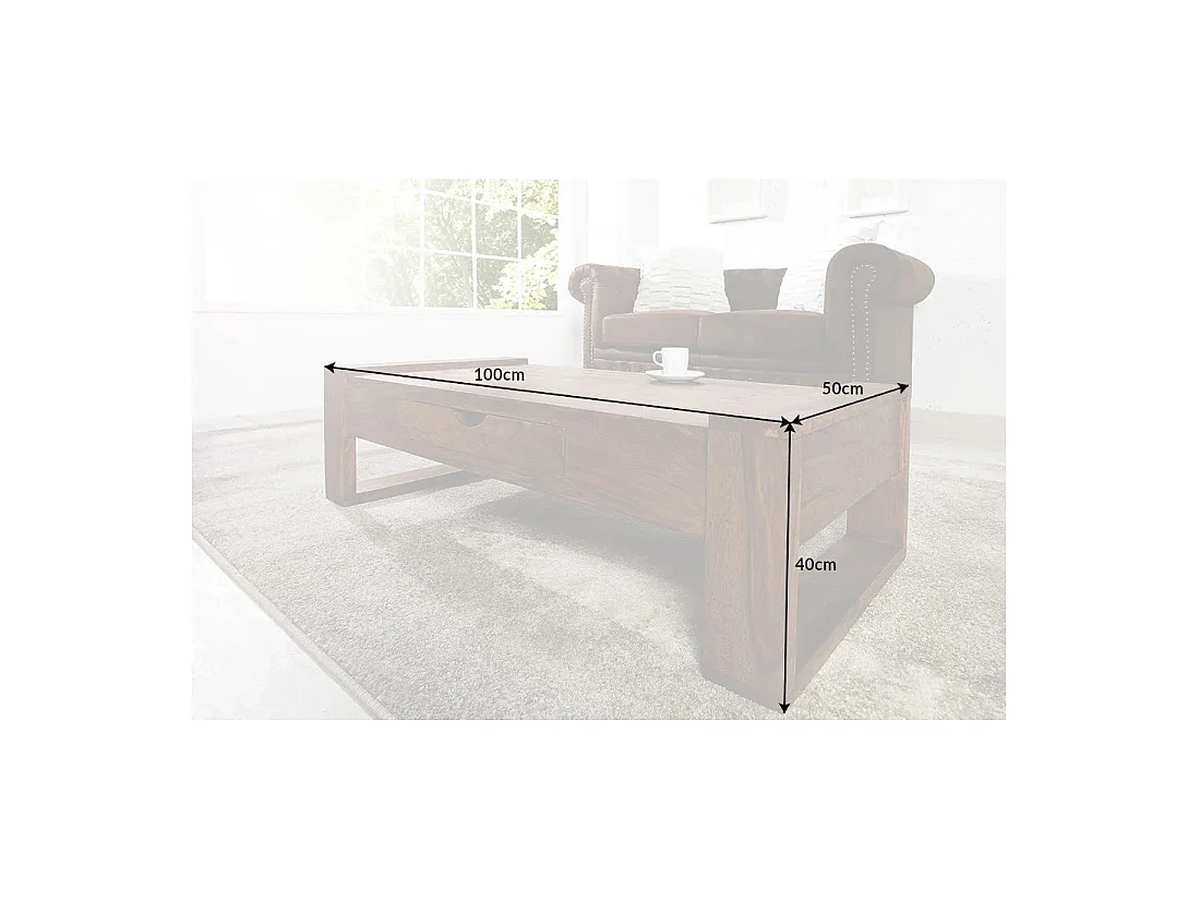 Table basse MOKARA 100 cm en bois massif de sheesham avec tiroir style contemporain