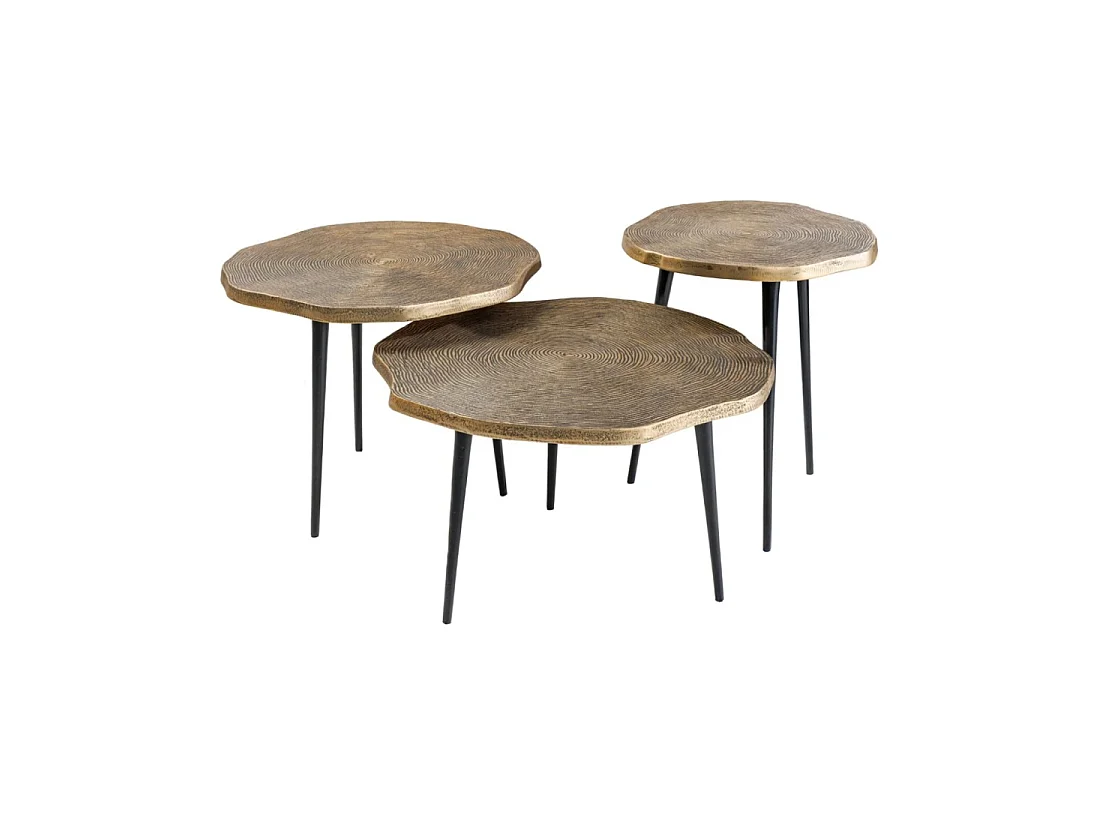 Lot de 3 tables basses gigognes NERA dorées et noir – design chic contemporain
