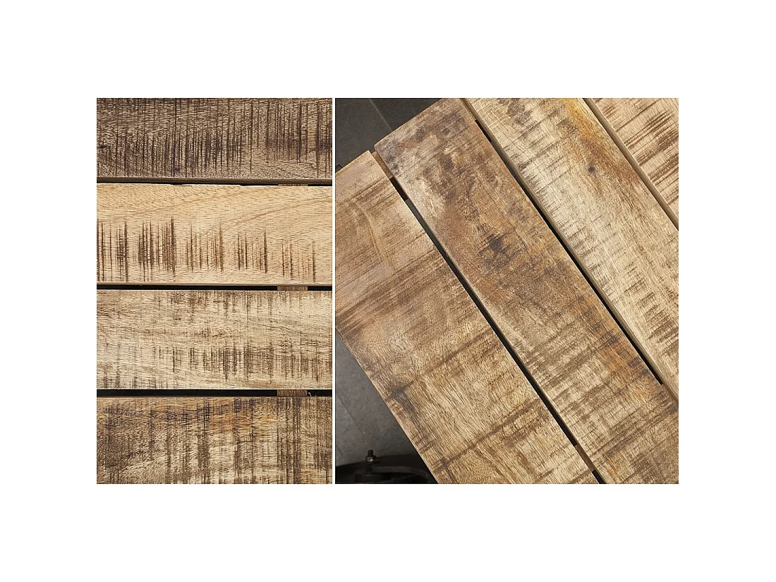 Mesa baja RAIL industrial con ruedas 110 cm – Madera de mango macizo y metal