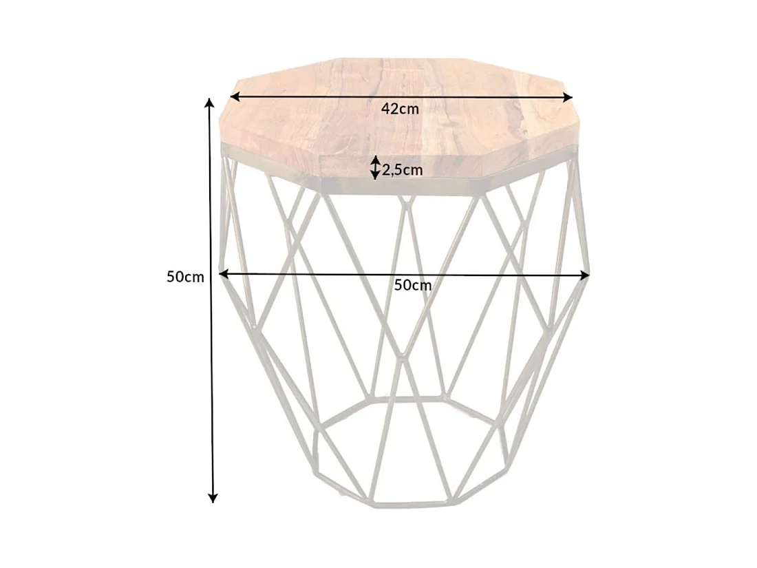 Beistelltisch NEXORA 50 cm Akazienholzoptik und Eisen mit Messing-Finish im geometrischen Design