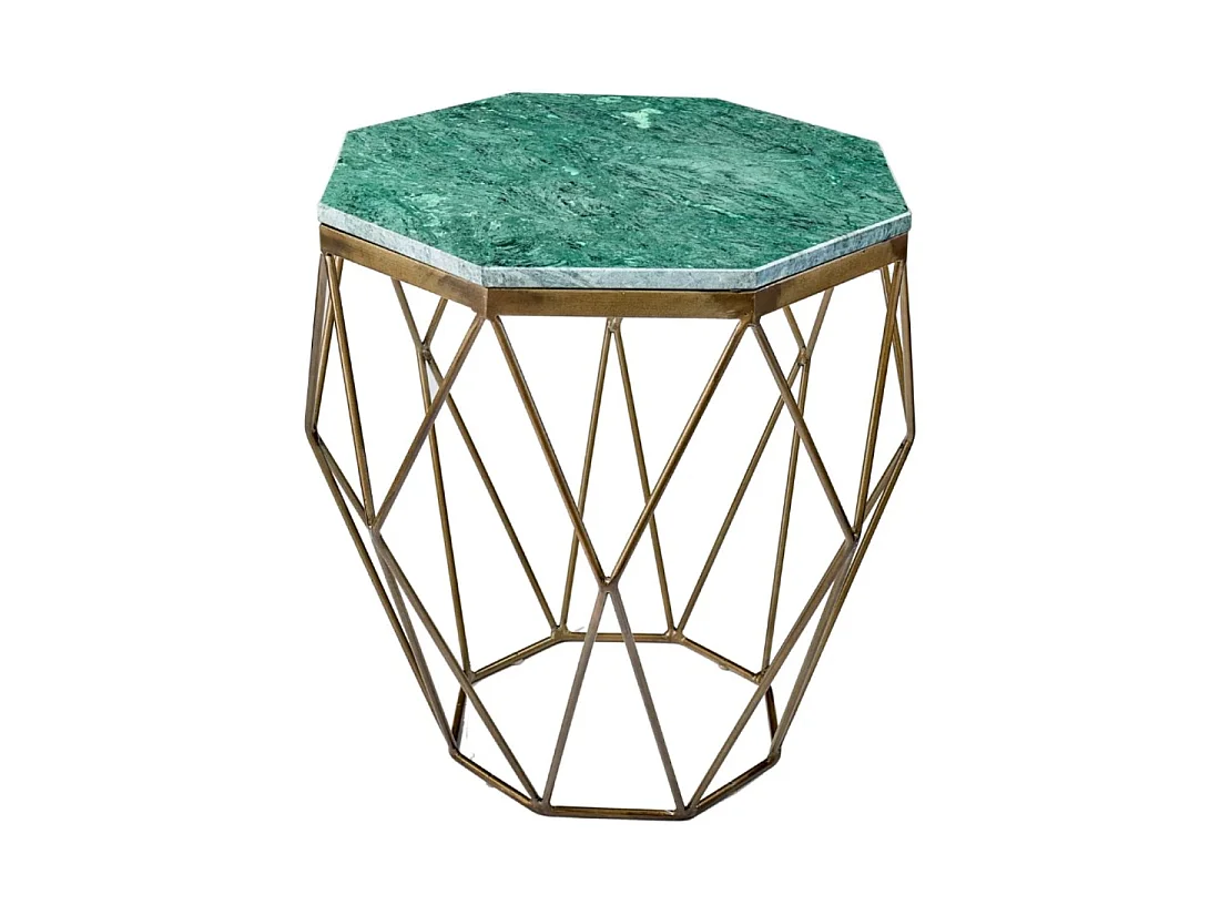 Couchtisch NEXORA 50 cm aus grünem Marmor und goldenem Metall mit geometrischem Design