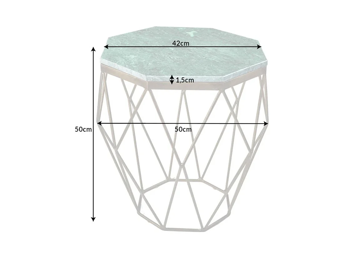 Couchtisch NEXORA 50 cm aus grünem Marmor und goldenem Metall mit geometrischem Design