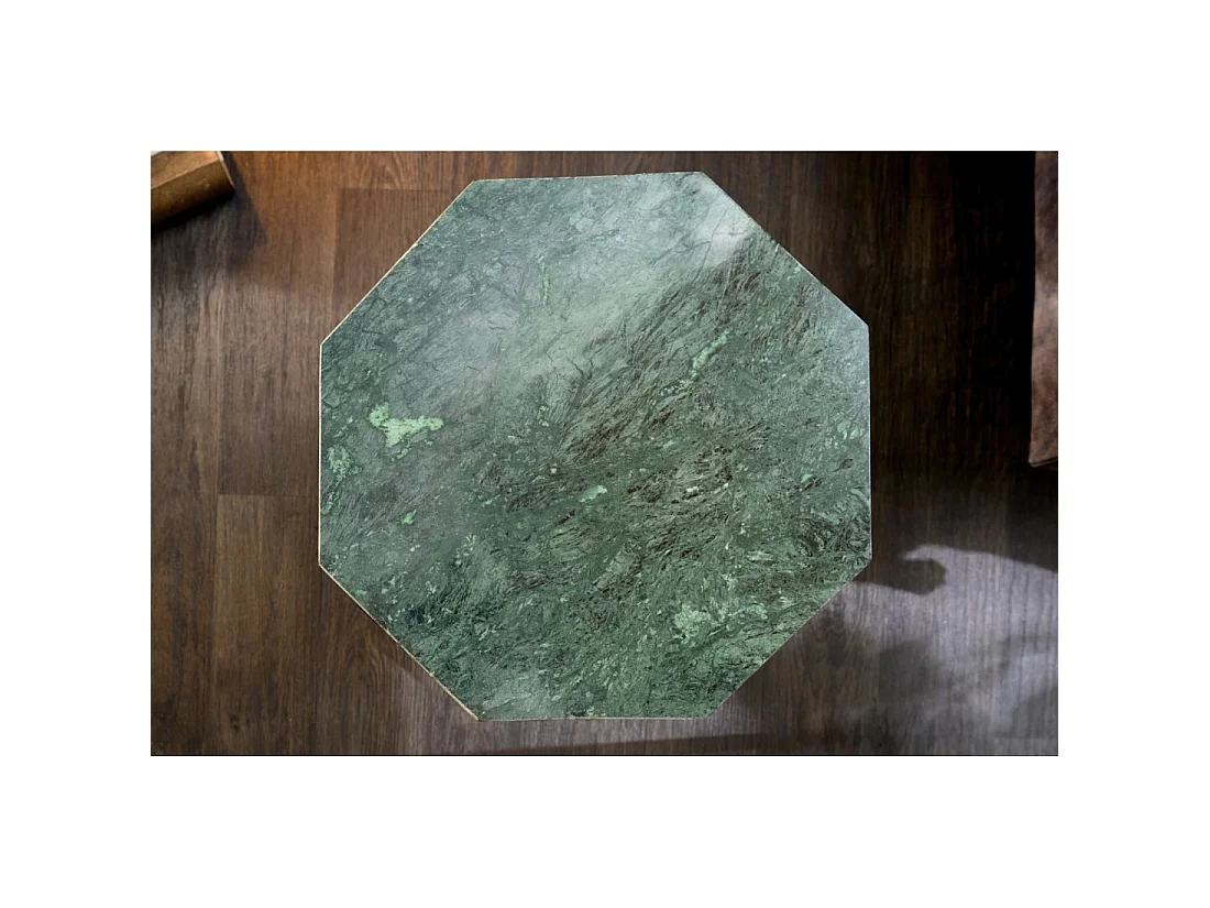 Couchtisch NEXORA 50 cm aus grünem Marmor und goldenem Metall mit geometrischem Design