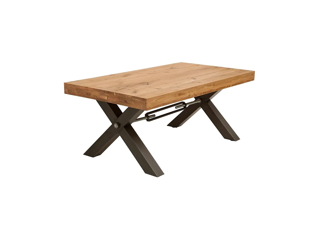 Mesa baja CAVARA 110 cm en madera maciza de roble aceitado con patas de metal negro en X - estilo industrial