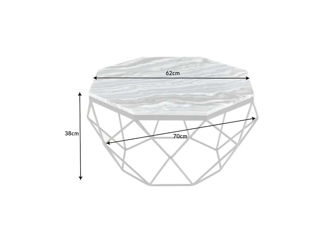 Lage tafel NEXORA 70 cm in grijs marmer en zwart metaal met geometrisch ontwerp