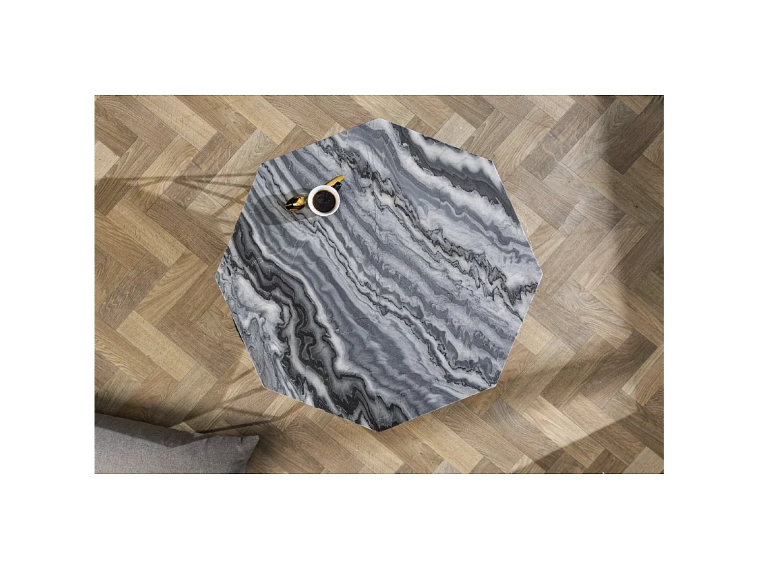 Lage tafel NEXORA 70 cm in grijs marmer en zwart metaal met geometrisch ontwerp