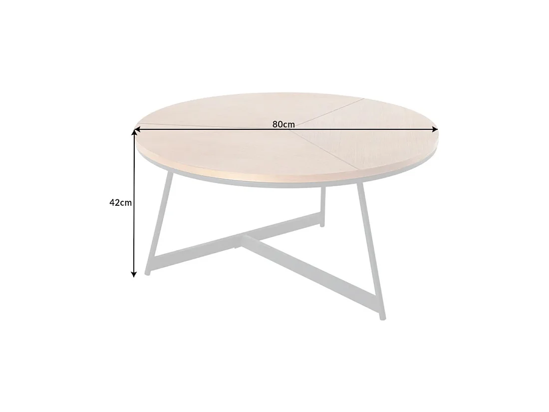 Runder Couchtisch ZENTOR 80 cm Massivholz und schwarzes Metall im Industriestil