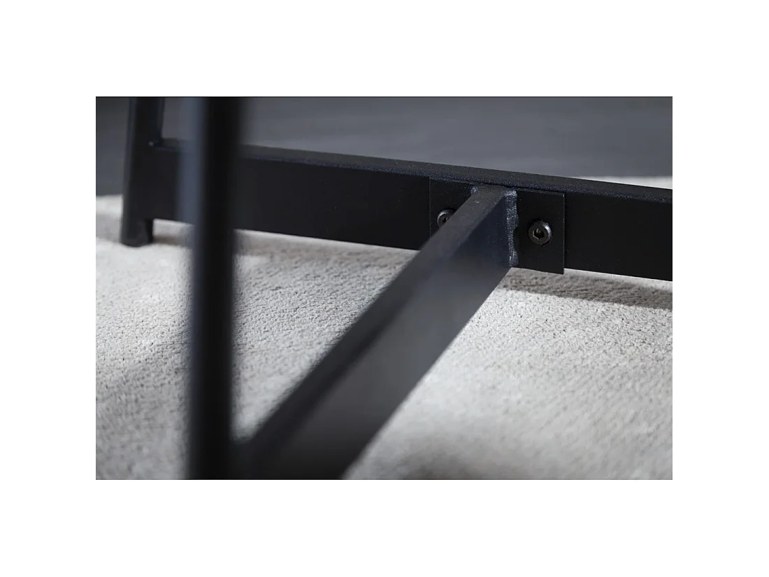 Runder Couchtisch ZENTOR 80 cm Massivholz und schwarzes Metall im Industriestil