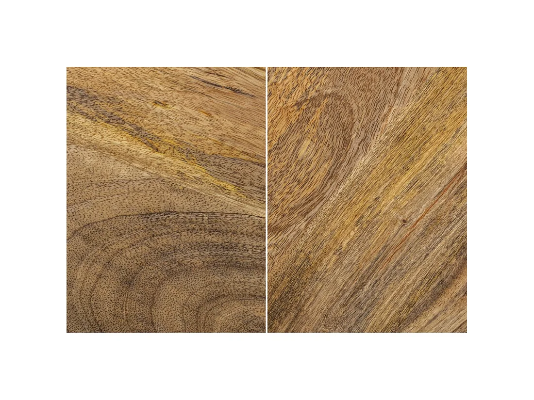 Niedrige Beistelltische KANEVIA, rund, aus massivem Mangoholz, Rattan und schwarzem Metall